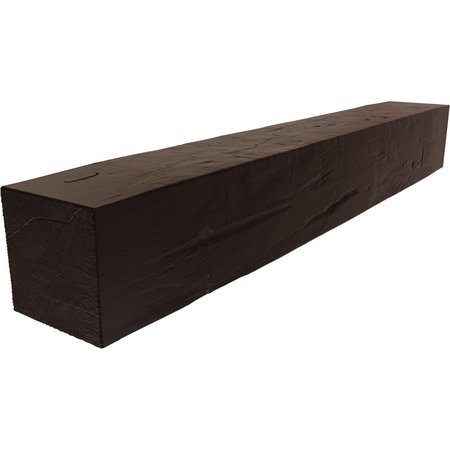 EKENA MILLWORK Hand Hewn Faux Wood Fireplace Mantel, Burnished Walnut, 8"H x 10"D x 72"W MANUHH08X10X72BW